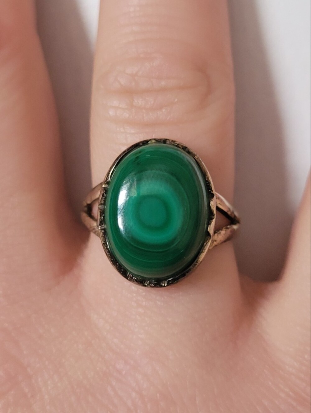 VTG Boho Sterling Silver Malachite Statement Ring Size 8.5